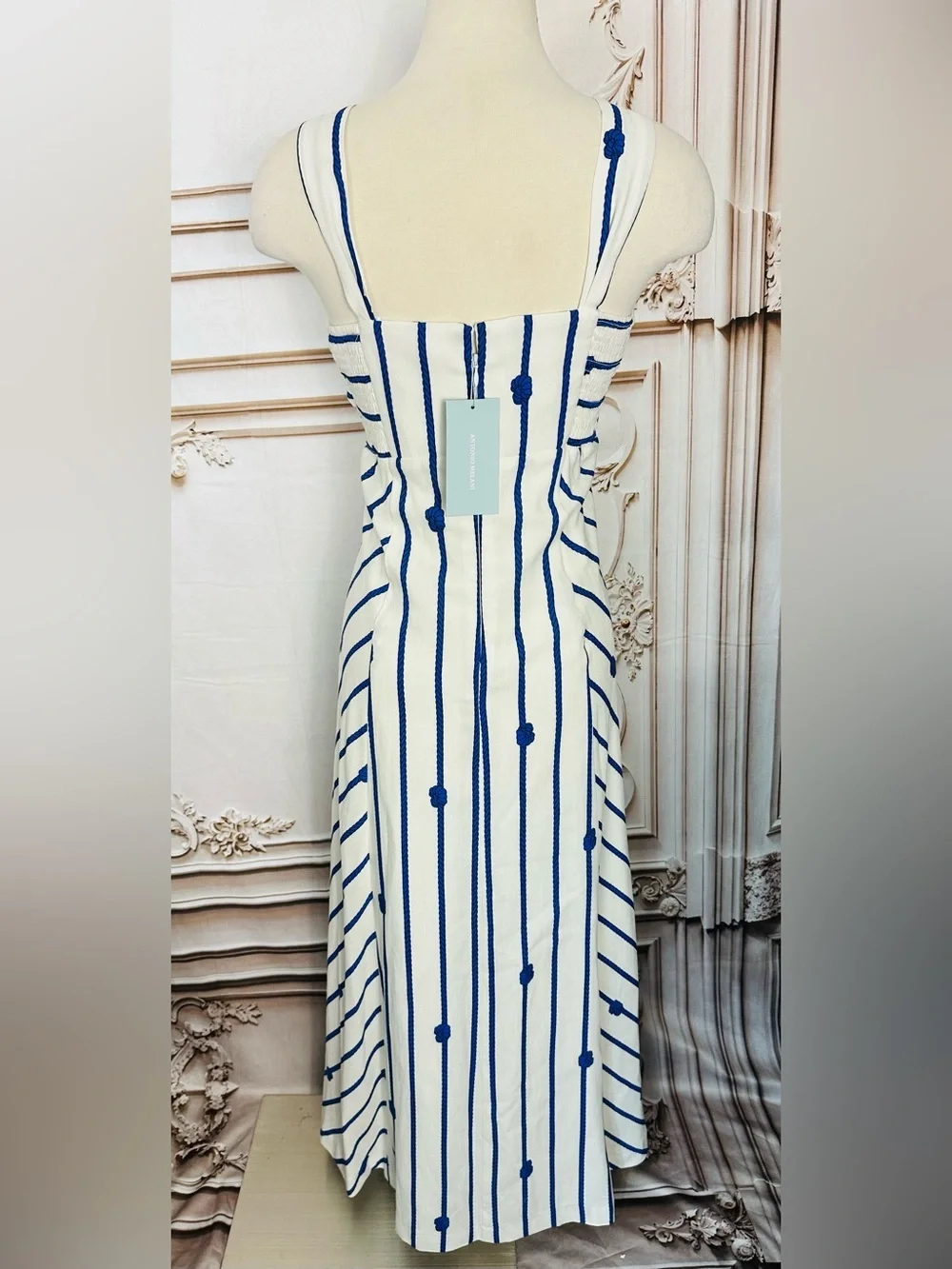 ANTONIO MELANI White and Blue Striped Knot-Front Maxi Dress - Picture 5 of 12